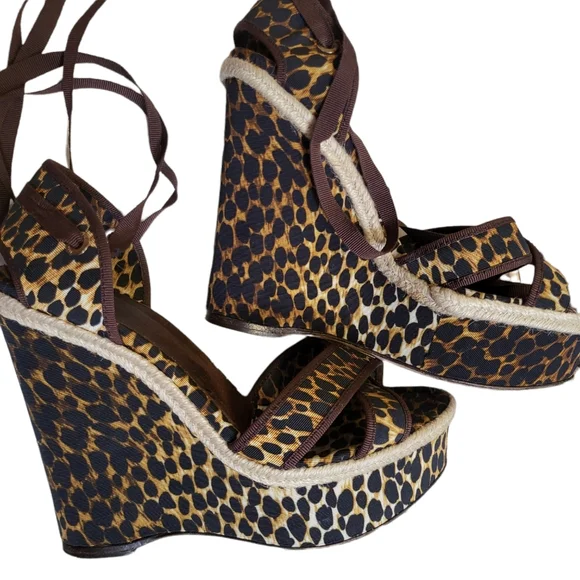 ❤ D&G DOLCE & GABBANA vestiaire collection Leopard  Wedge Platform Sandals - Picture 4 of 16